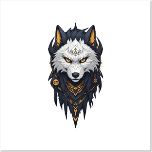 Golden Wilderness: Majestic Wolf Art Tee Posters and Art